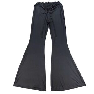 Fashion Nova Pants Women XL Black Ruched V-Front Flare Leg Drawstring High Rise